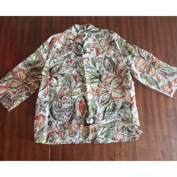 Alfred Dunner Plus Earth Toned Floral Semi Sheer 3/4 Sleeve Button Down Top 14 P - Picture 7 of 8
